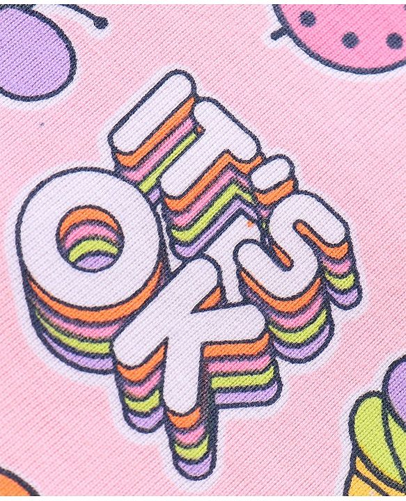 Babyhug Single  Jersey Knit Half Sleeves Night Suit with Ice Cream & Unicorn Print - Pink