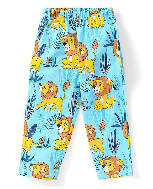 Babyhug Single Jersey Knit  Half Sleeves Night Suit with Lion Print - Blue