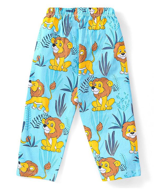 Babyhug Single Jersey Knit  Half Sleeves Night Suit with Lion Print - Blue