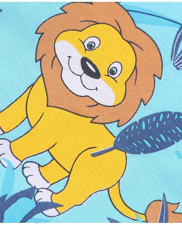 Babyhug Single Jersey Knit  Half Sleeves Night Suit with Lion Print - Blue
