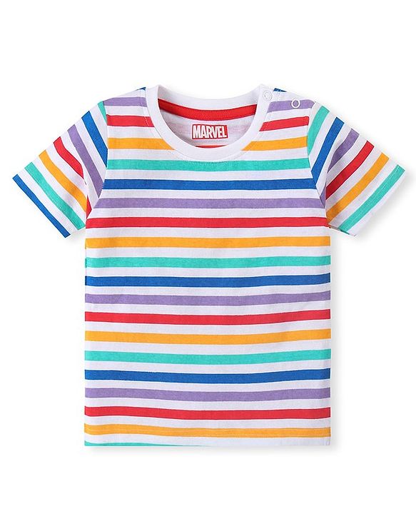 Babyhug Marvel Cotton Knit Half Sleeves T-Shirts  with Striped & Avengers Graphics Pack of 3 - Multicolour