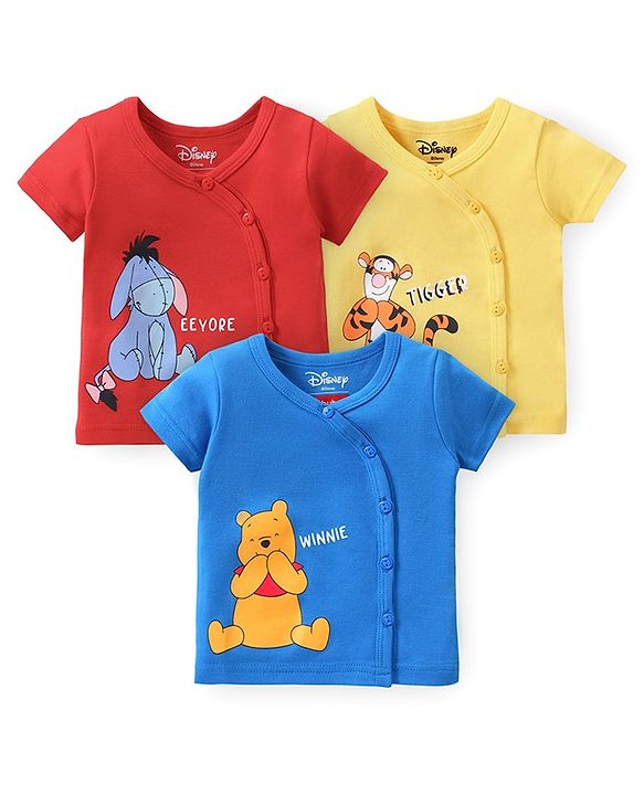 Babyhug Disney Cotton Knit Half Sleeves Jhabla with Winnie The Pooh Graphics Pack of 3 - Multicolour