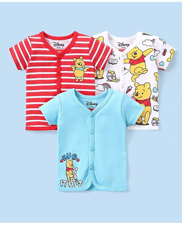 Babyhug Disney Single Jersey Knit Half Sleeves with Striped & Winnie the Pooh Print Pack of 3 - Multicolour