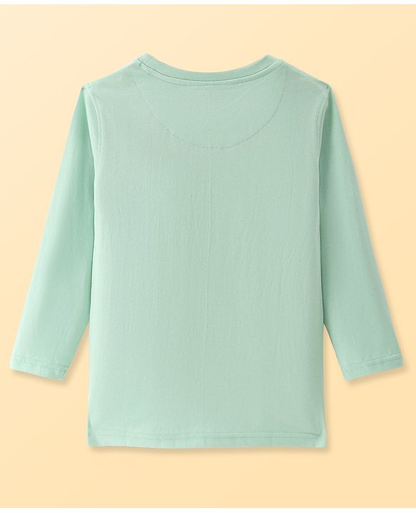 Pine Kids Cotton Knit Full Sleeves Tiger Printed T-Shirt - Sea Green