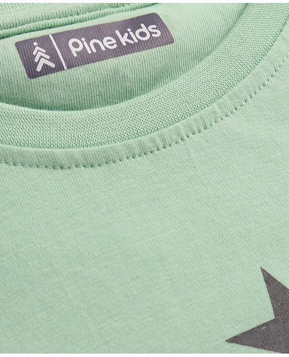 Pine Kids Cotton Knit Full Sleeves Tiger Printed T-Shirt - Sea Green
