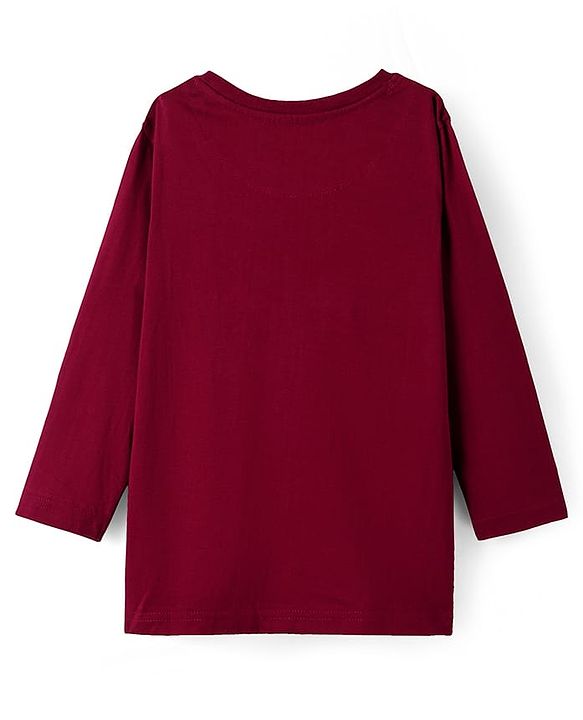 Pine Kids Cotton Knit Full Sleeves T-Shirt With Text Print - Maroon
