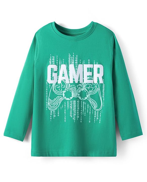 Pine Kids Cotton Knit Full Sleeves T-Shirt With Text Print - Mint