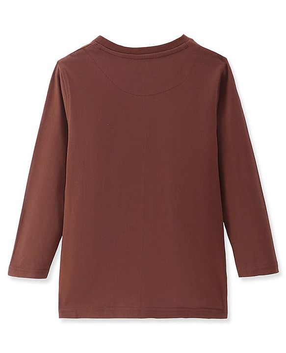 Pine Kids Cotton Knit Full Sleeves Text Printed T-Shirt - Brown