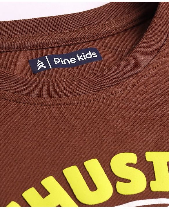 Pine Kids Cotton Knit Full Sleeves Text Printed T-Shirt - Brown