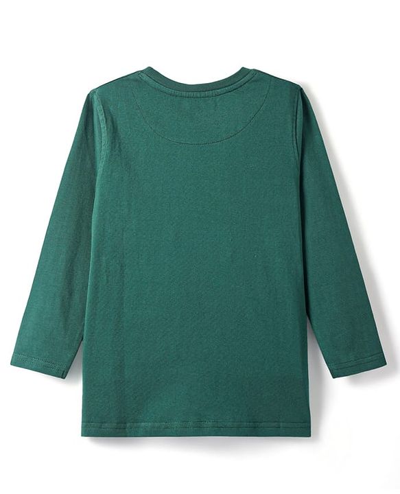 Pine Kids Cotton Knit Full Sleeves T-Shirt with Text & Tiger Print - Mint Green