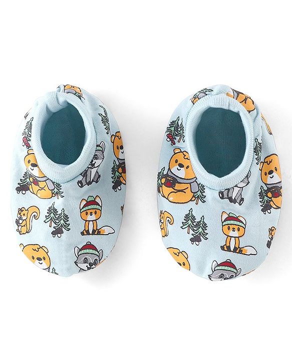 Babyhug 100% Cotton Mittens & Booties Set Animal Print - Blue