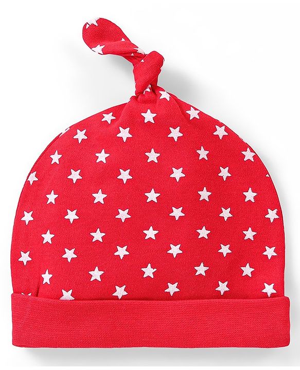 Babyhug 100% Cotton Cap Mittens & Booties Set Star Print - Red