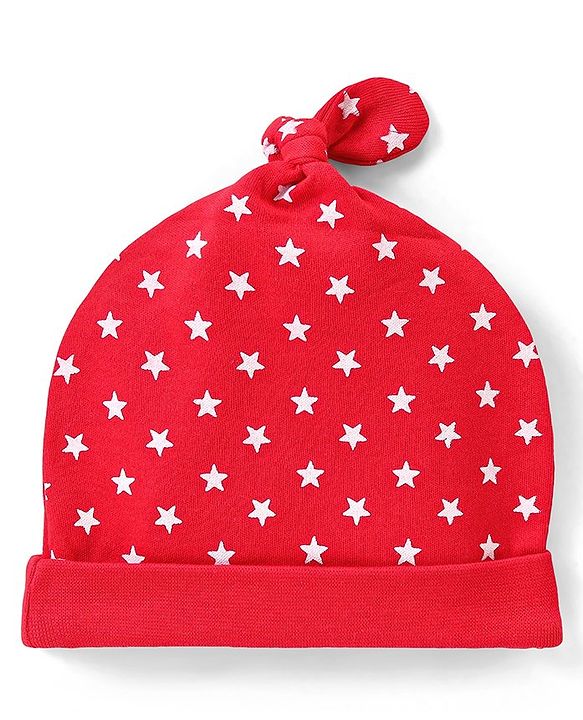 Babyhug 100% Cotton Cap Mittens & Booties Set Star Print - Red