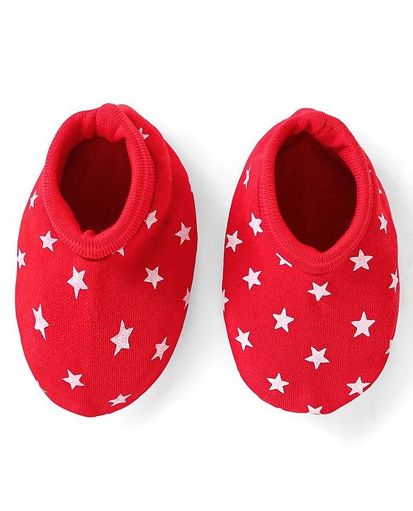 Babyhug 100% Cotton Cap Mittens & Booties Set Star Print - Red
