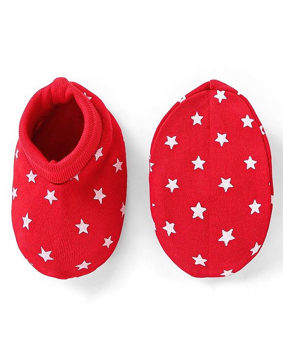 Babyhug 100% Cotton Cap Mittens & Booties Set Star Print - Red