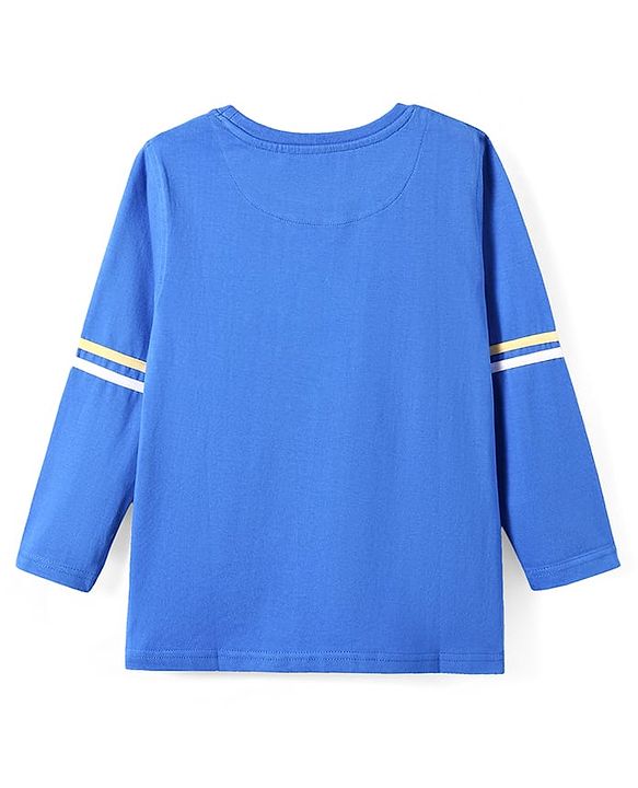 Pine Kids Cotton Knit Full Sleeves T-Shirt With Text Print - Blue