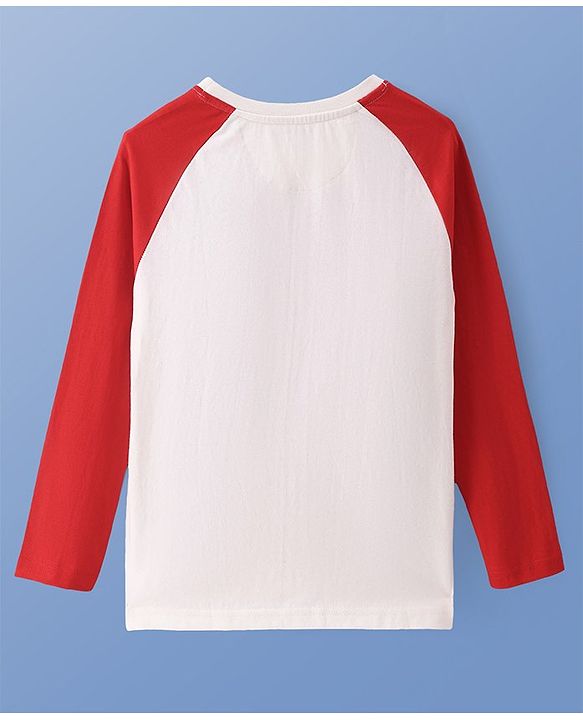 Pine Kids Cotton Knit Full Raglan Sleeves Text Printed T-Shirt - White & Red