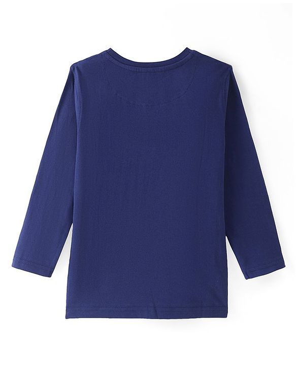 Pine Kids Cotton Knit Full Sleeves Colour Block T-Shirt with Striped & Text Print - Navy Blue & White