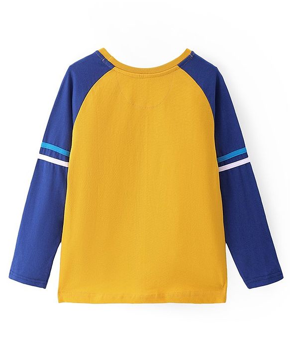Pine Kids Cotton Knit Full Raglan Sleeves T-Shirt with Badge Print - Golden