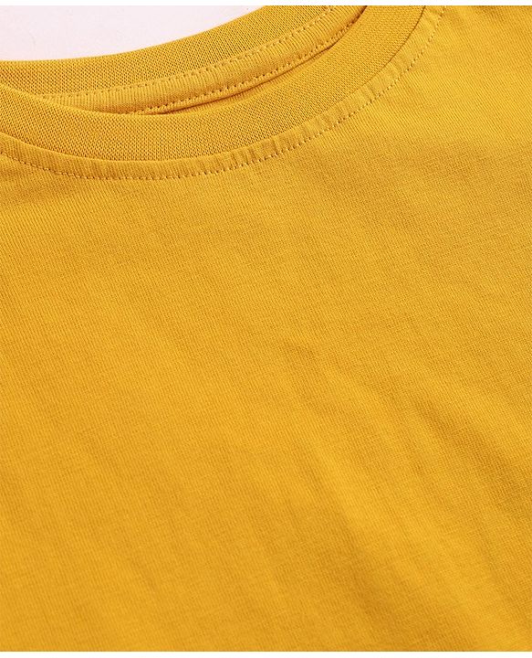 Pine Kids Cotton Knit Full Raglan Sleeves T-Shirt with Badge Print - Golden