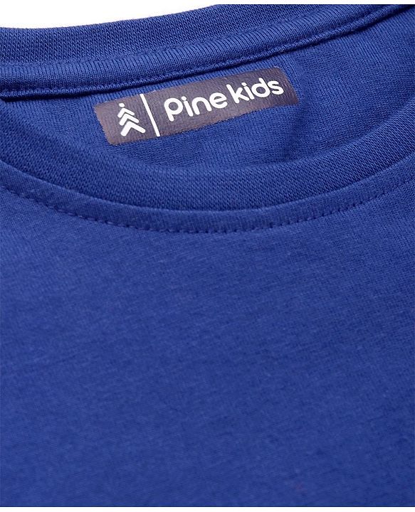 Pine Kids Cotton Knit Full Sleeves Striped T-Shirt with Text Embroidery - Blue