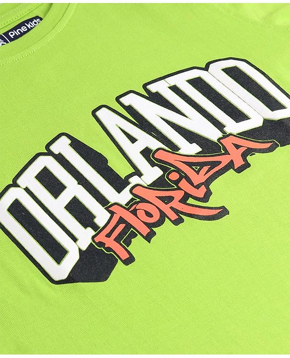 Pine Kids Cotton Knit Half Sleeves T-Shirt with Text Graphics - Lime Green