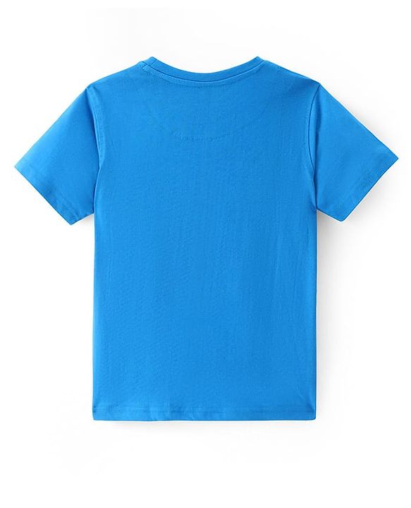 Pine Kids Cotton Knit Half Sleeves T-Shirt with Text Print - Blue
