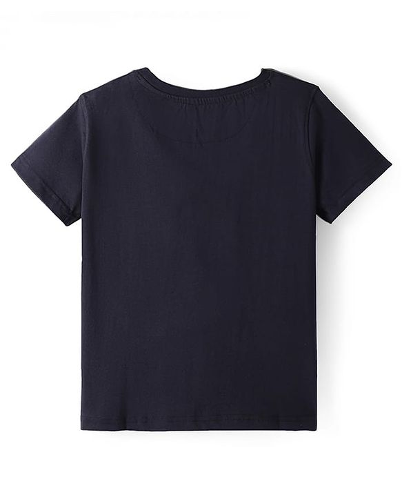 Pine Kids Cotton Knit Half Sleeves T-Shirt With Text Print - Black