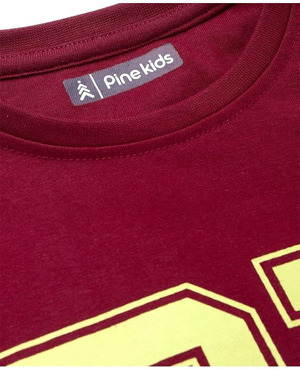 Pine Kids Cotton Knit Half Sleeves Text Printed T-Shirt - Dark Red