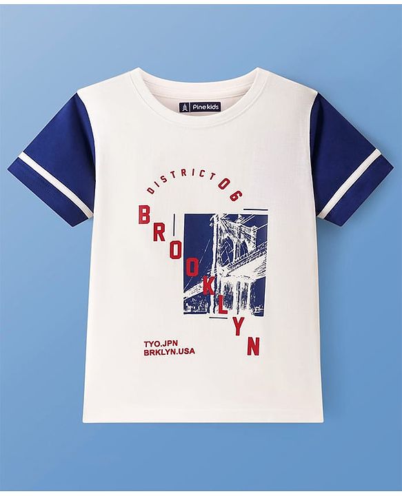Pine Kids Cotton Knit Half Sleeves Text Printed T-Shirt - White