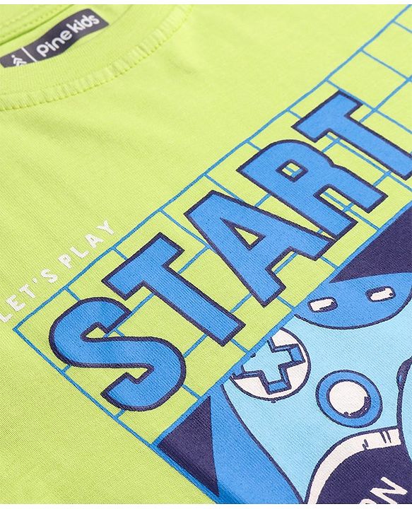 Pine Kids Cotton Knit Half Sleeves T-Shirts with Gamepad & Text Print - Lime