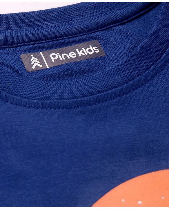 Pine Kids Cotton Knit Half Sleeves Text Printed T-Shirt - Navy Blue