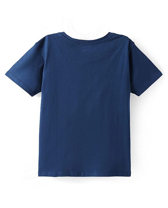 Pine Kids Cotton Knit Half Sleeves T-Shirt with Tiger Print - Navy Blue