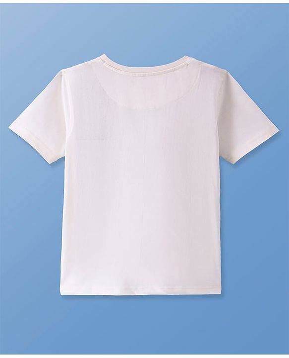Pine Kids Cotton Knit Half Sleeves T-Shirt with Lion Foil  Print - White
