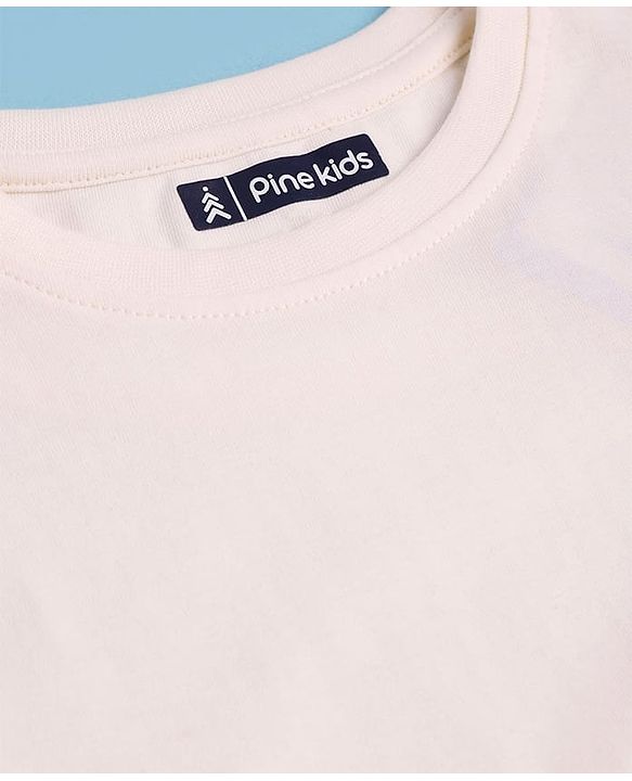 Pine Kids Cotton Knit Half Sleeves T-Shirt with Lion Foil  Print - White