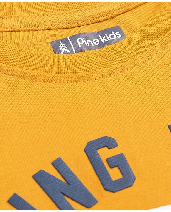 Pine Kids Cotton Knit Full Sleeves T-Shirt with Text Print - Golden