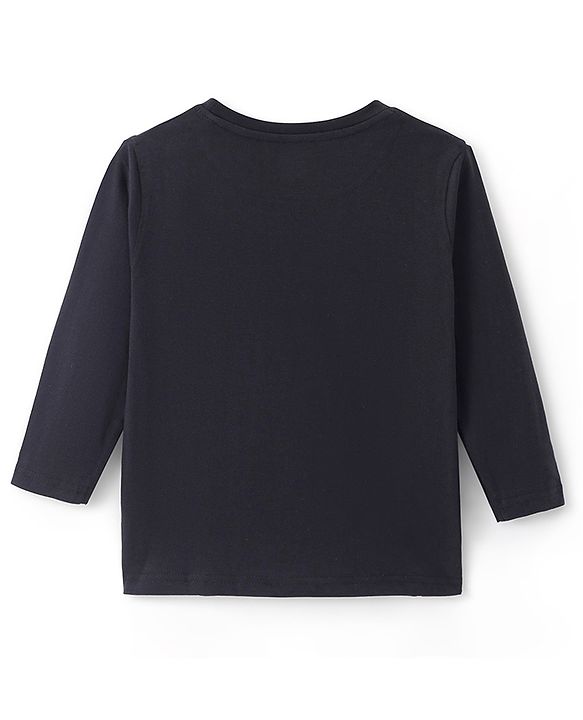 Pine Kids Cotton Knit Full Sleeves T-Shirt with Text Print - Black