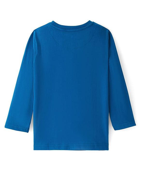 Pine Kids Cotton Knit Full Sleeves T-Shirt with Dino Print - Seaport Blue