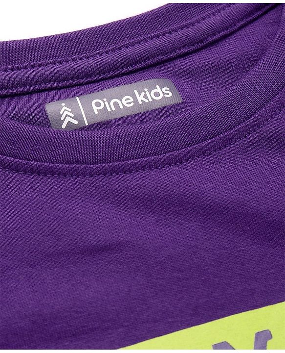 Pine Kids Cotton Knit Full Sleeves Text Printed T-Shirt - Violet