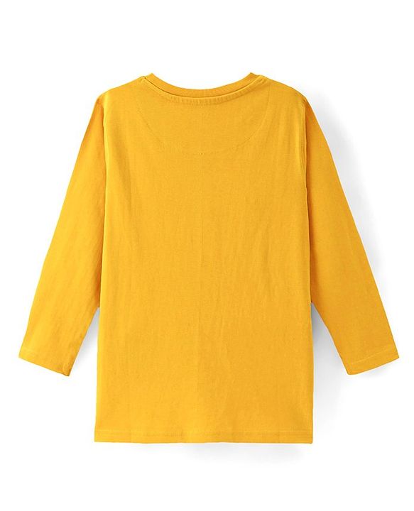 Pine Kids 100% Cotton Knit Full Sleeves T-Shirt with Text Print - Yellow