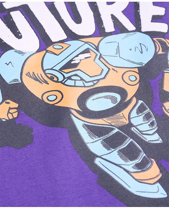Pine Kids Cotton Knit Full Sleeves T-Shirt With Robot & Text Print - Purple