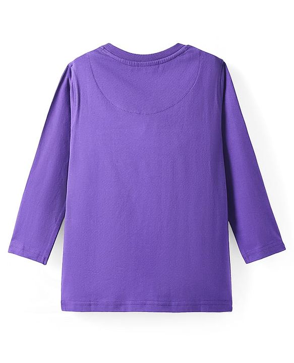 Pine Kids Cotton Knit Full Sleeves T-Shirt With Robot & Text Print - Purple