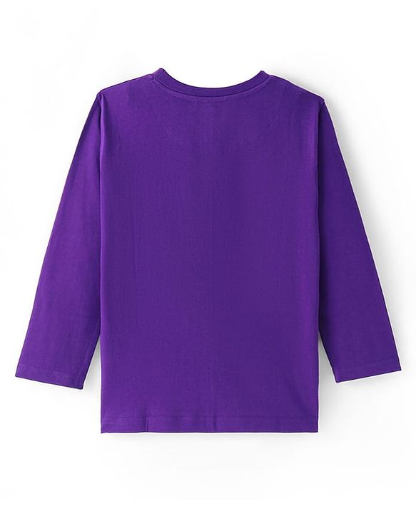 Pine Kids Cotton Knit Full Sleeve T-Shirt with Text Print  - Violet Indigo