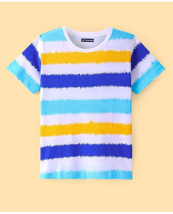 Pine Kids Cotton Knit Half Sleeves  T-Shirt with  Gradient Stripes - Multicolor