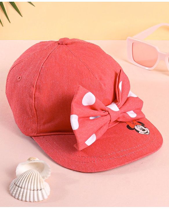 Babyhug Disney  Summer Cap With Minnie Mouse Graphics & Bow Applique - Red