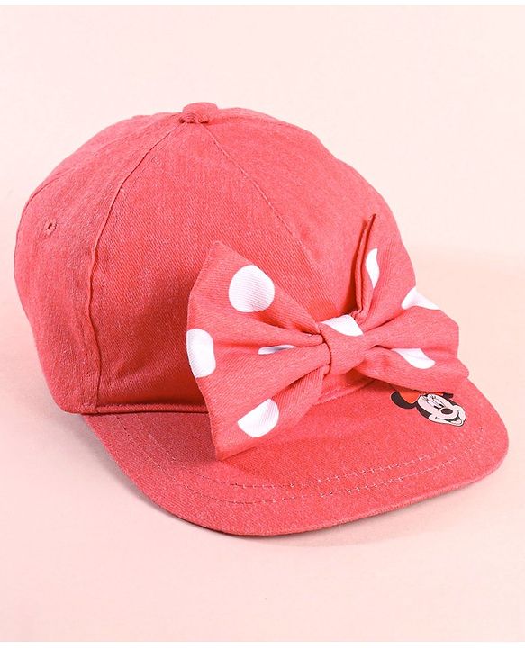 Babyhug Disney  Summer Cap With Minnie Mouse Graphics & Bow Applique - Red