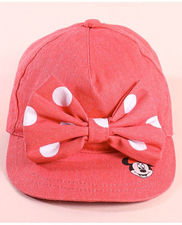 Babyhug Disney  Summer Cap With Minnie Mouse Graphics & Bow Applique - Red