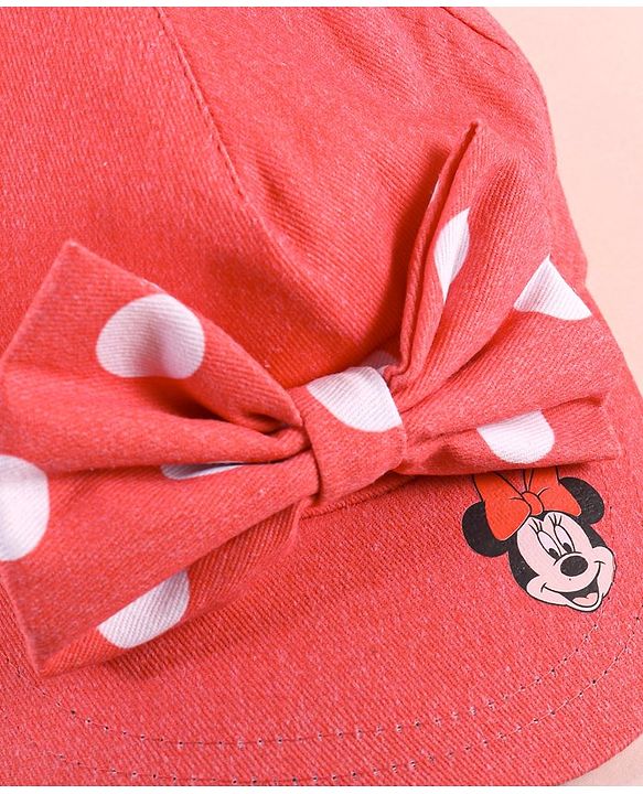 Babyhug Disney  Summer Cap With Minnie Mouse Graphics & Bow Applique - Red