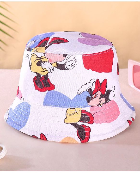 Babyhug Disney Summer Cap With Minnie Mouse All Over Print - White