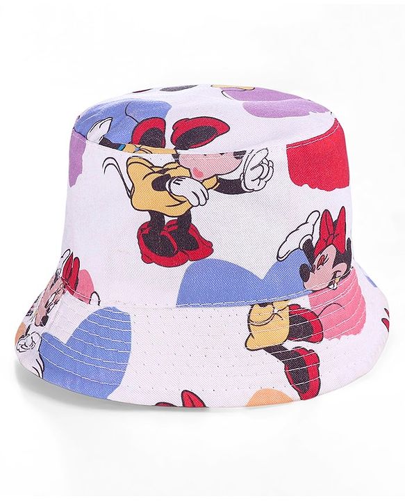 Babyhug Disney Summer Cap With Minnie Mouse All Over Print - White